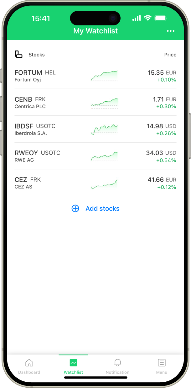 Watchlist screenshot.