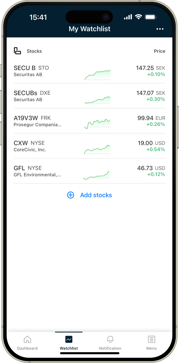 Watchlist screenshot.